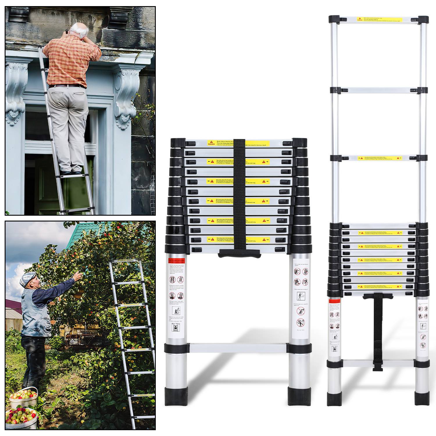 Premium Alu Teleskopleiter Ausziehleiter Klappleiter Höhe 3,8M Antirutsch Mehrzweckleiter