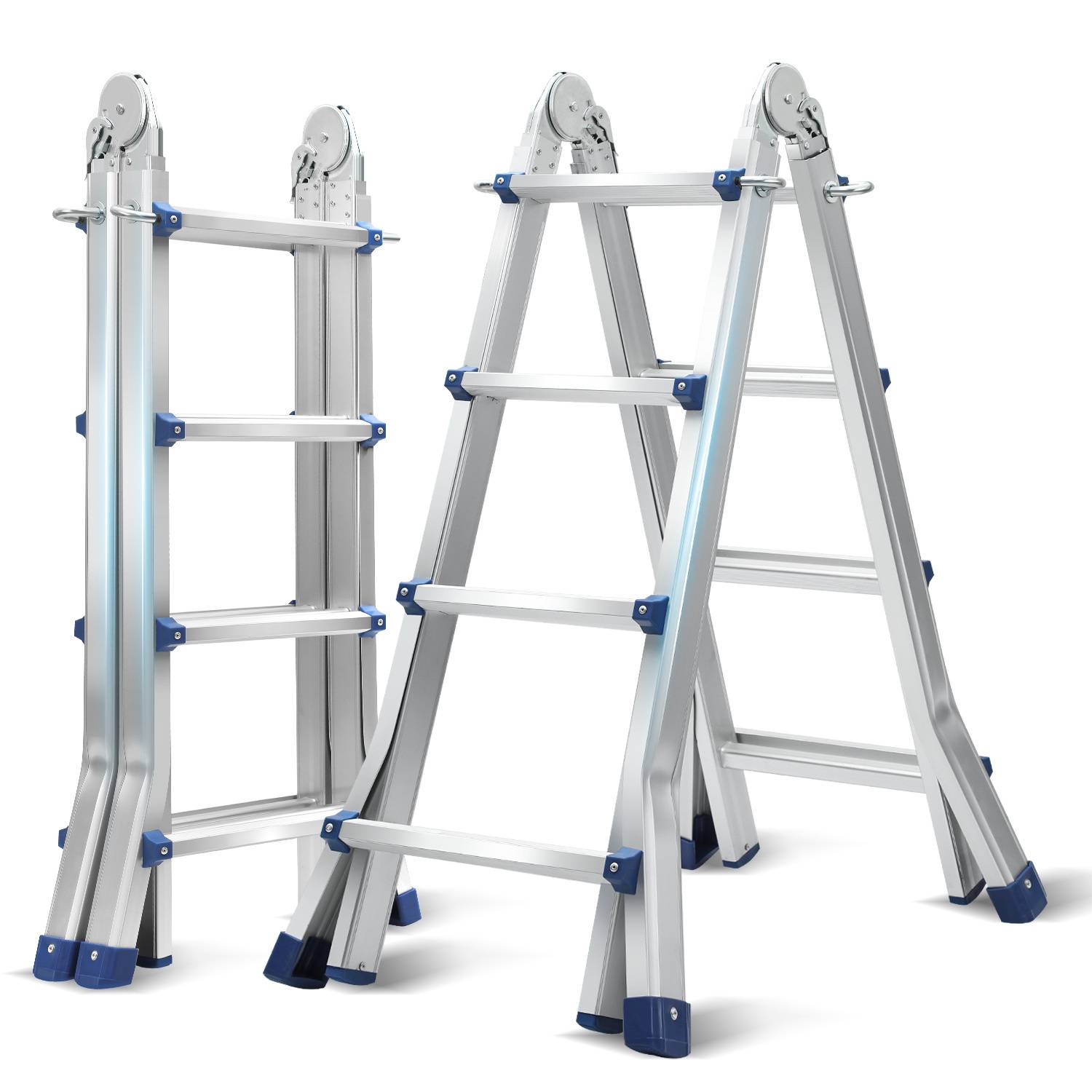 Premium Alu Teleskopleiter Ausziehleiter Klappleiter Höhe 2,4M Silber Antirutsch Mehrzweckleiter