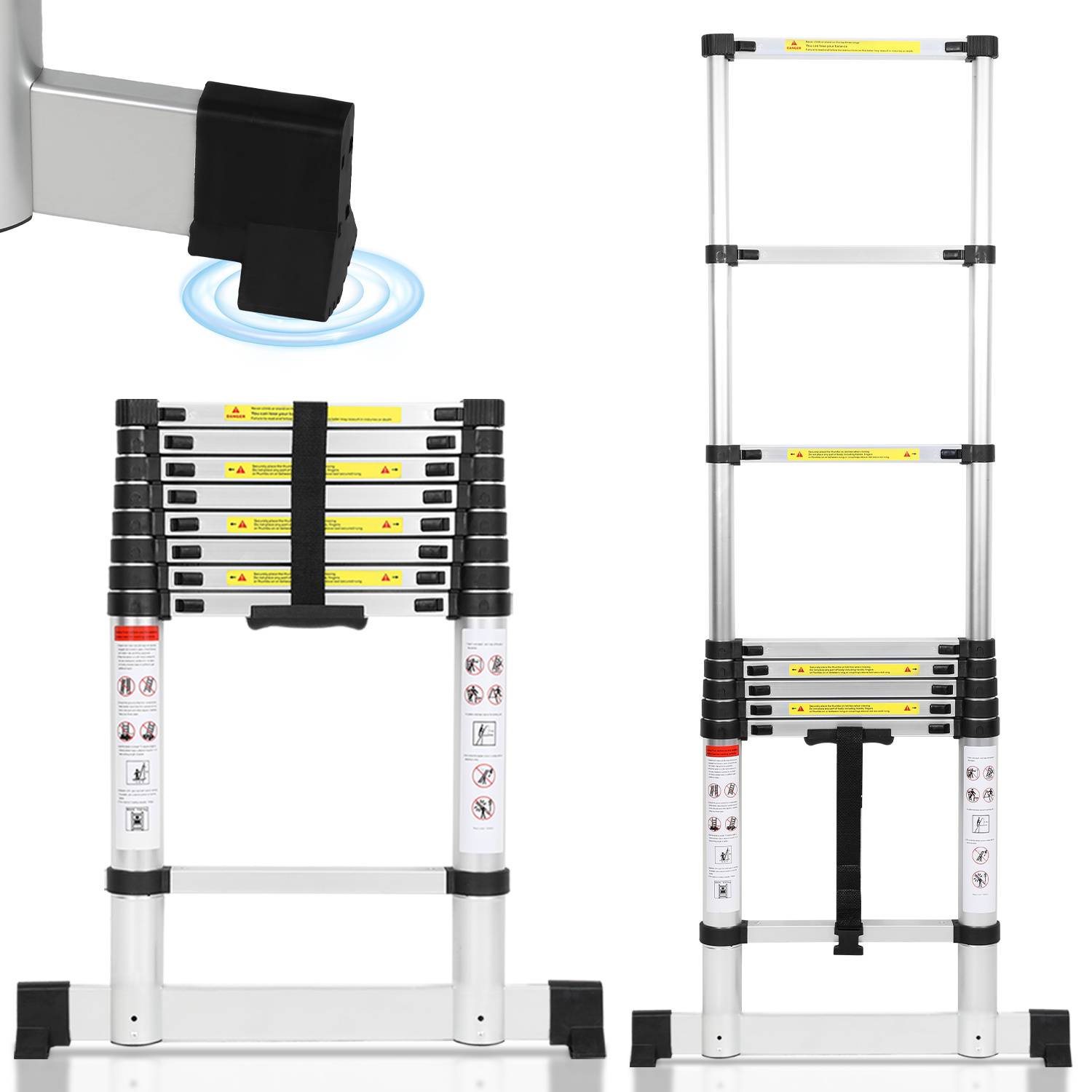 Premium Alu Teleskopleiter Ausziehleiter Klappleiter Höhe 2,6M Antirutsch Mehrzweckleiter mit Stabilisator