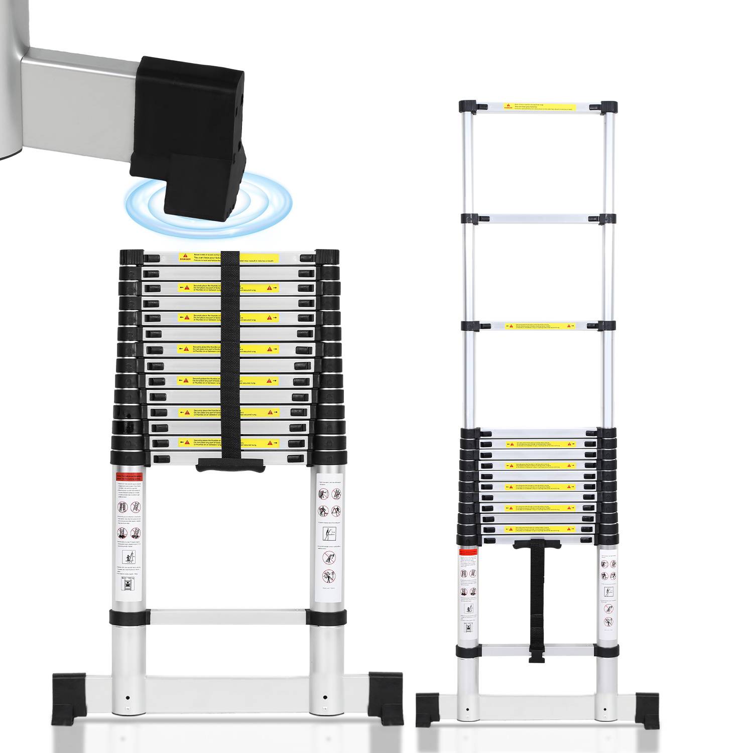 Premium Alu Teleskopleiter Ausziehleiter Klappleiter Höhe 4,4M Antirutsch Mehrzweckleiter mit Stabilisator