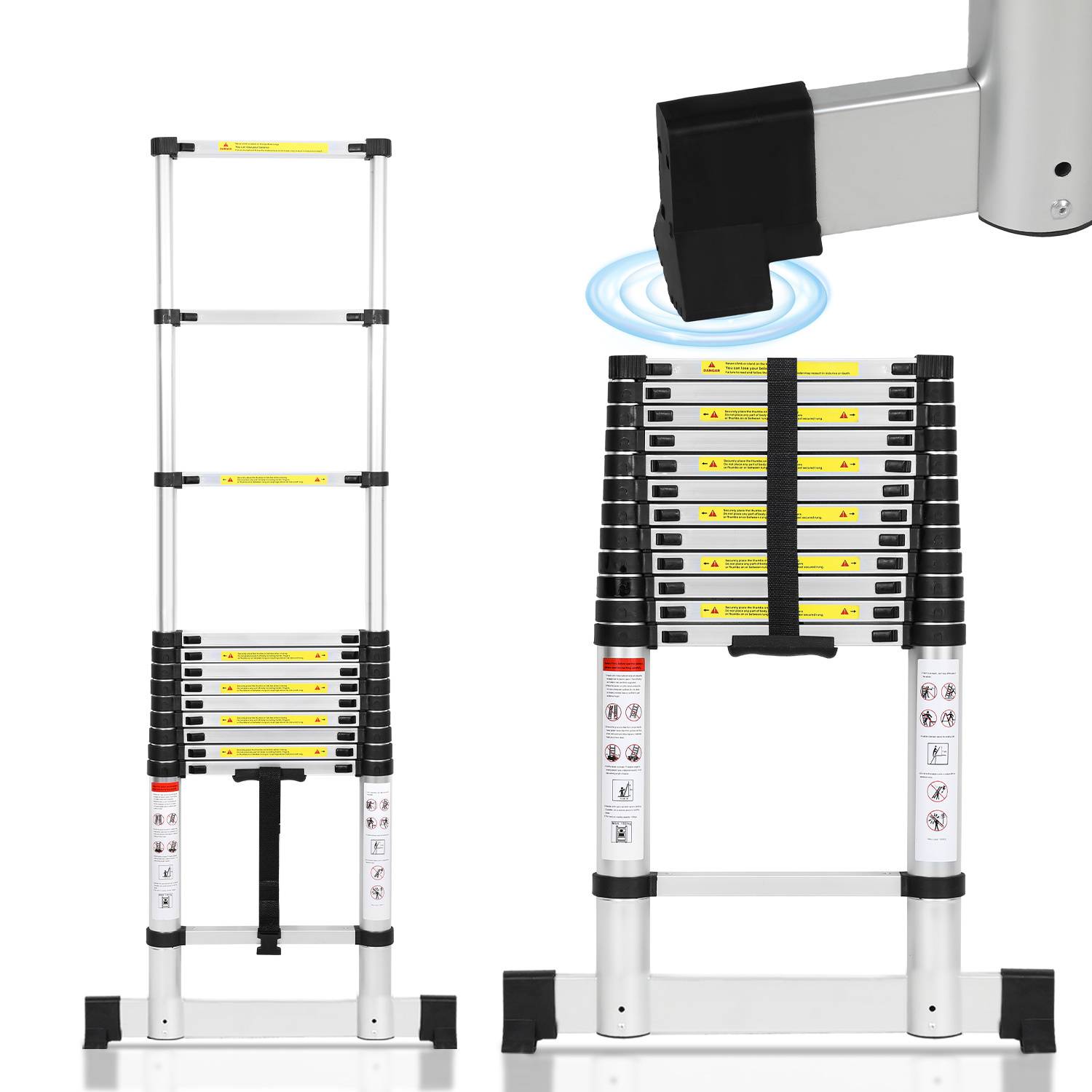 Premium Alu Teleskopleiter Ausziehleiter Klappleiter Höhe 5M Antirutsch Mehrzweckleiter mit Stabilisator