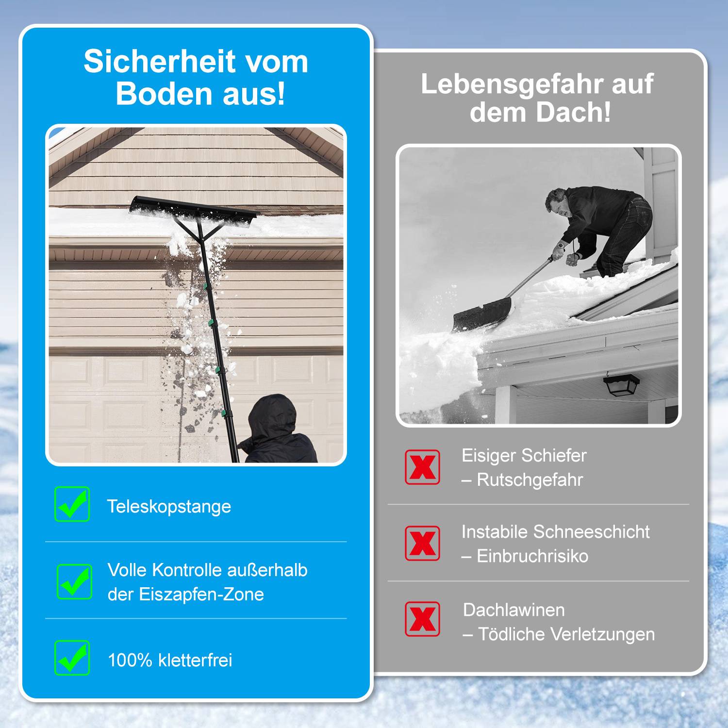 3.6 Meter Dachschneerechen, leichte Schneeschaufel, Aluminiumblatt mit Gummilippe, robuste Konstruktion, geeignet für Sonnenkollektoren und Dächer