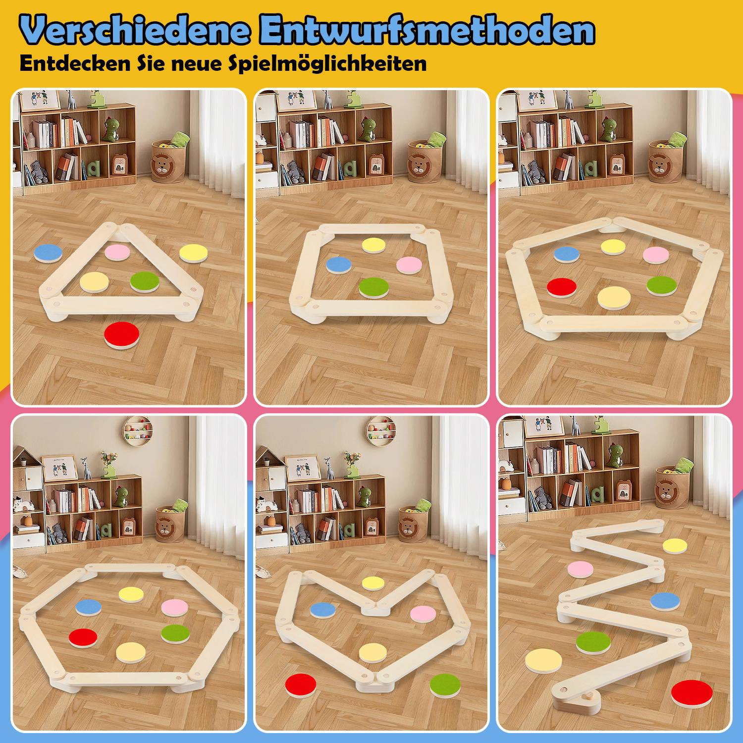 Balancierbalken Kinder Schwebebalken Set mit 6 Balanciersteinen aus Holz Sensorik & Motorik Spielzeug