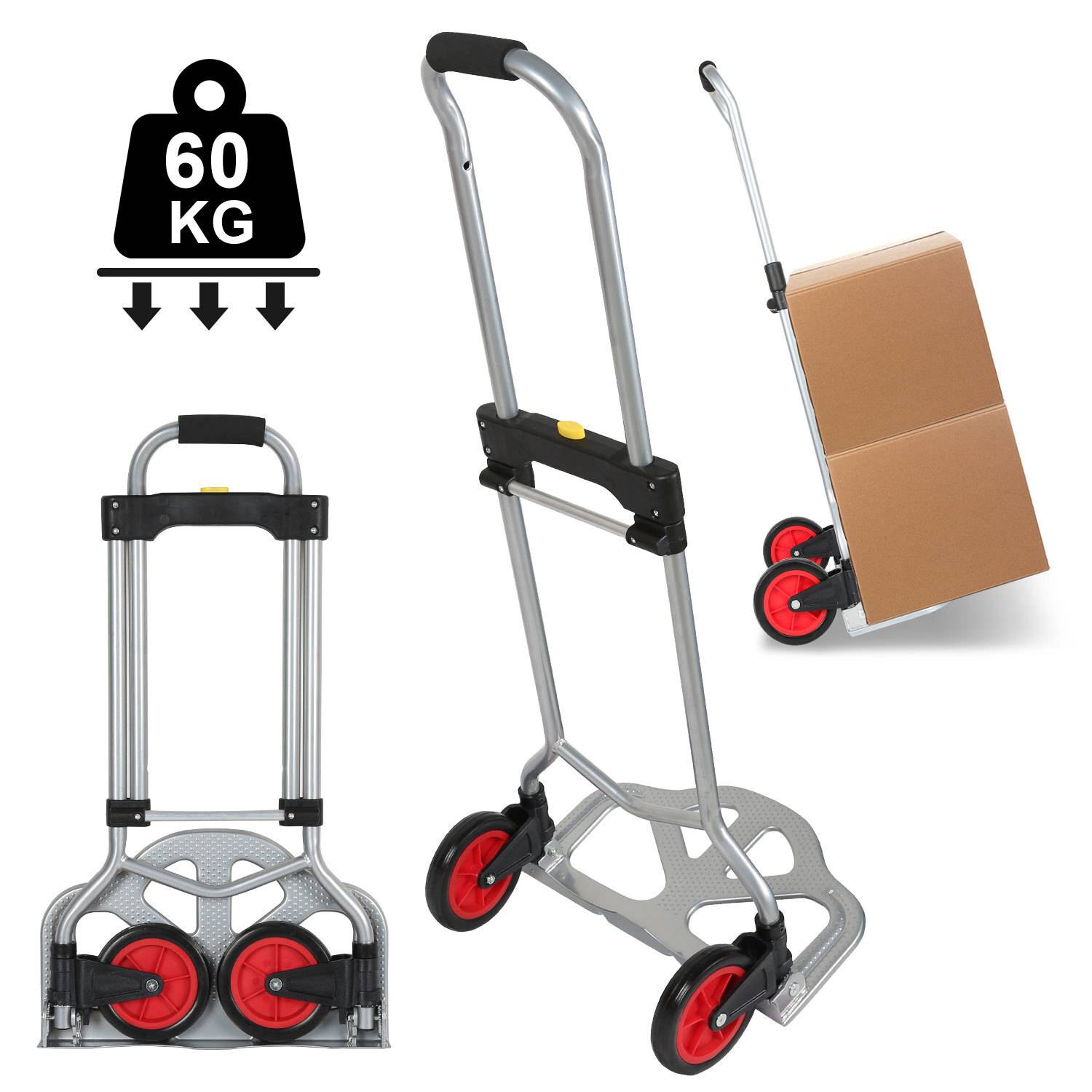 Stahl Klappkarre (60kg) , Sackkarren mit Treppensteiger, Hartgummireifen, Stahlrahmen & höhenverst Griff