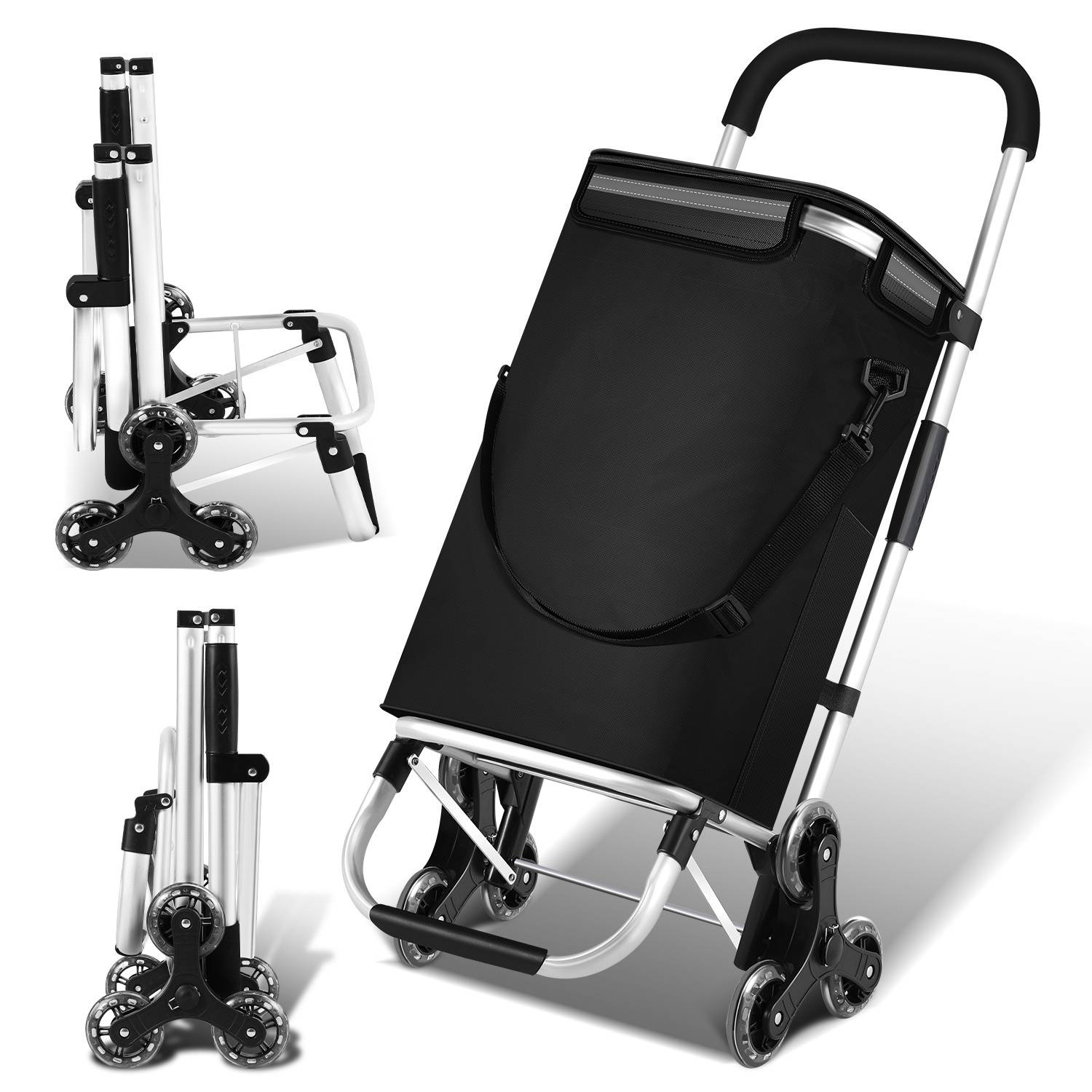 Einkaufstrolley Schwarz, leicht, zusammenklappbar, Rucksackfunktion, 42 x35 x 96 cm, 40 kg Tragkraft