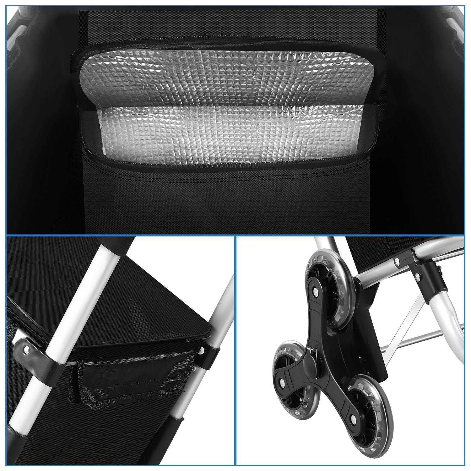 Einkaufstrolley Schwarz, leicht, zusammenklappbar, Rucksackfunktion, 42 x35 x 96 cm, 40 kg Tragkraft