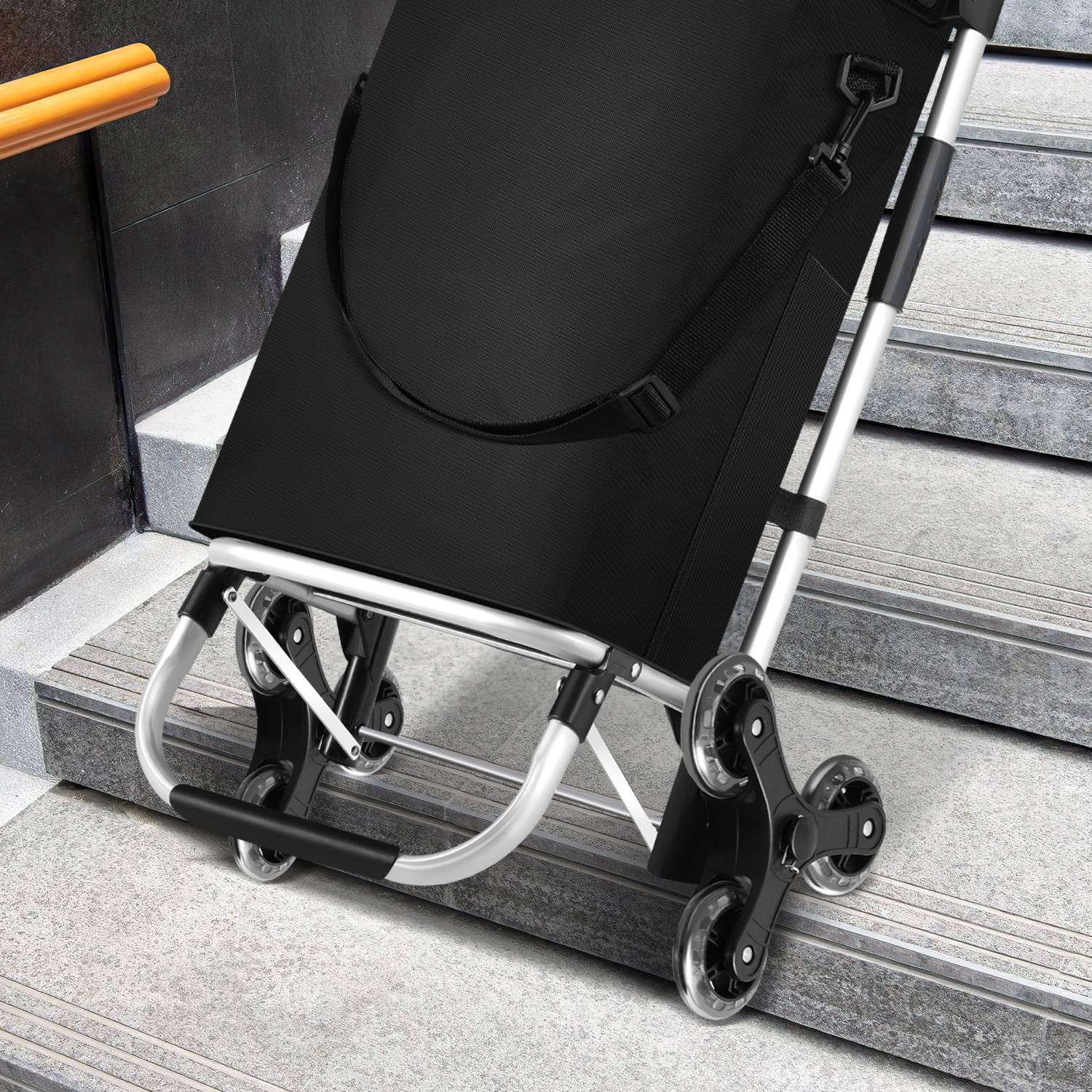 Einkaufstrolley Schwarz, leicht, zusammenklappbar, Rucksackfunktion, 42 x35 x 96 cm, 40 kg Tragkraft