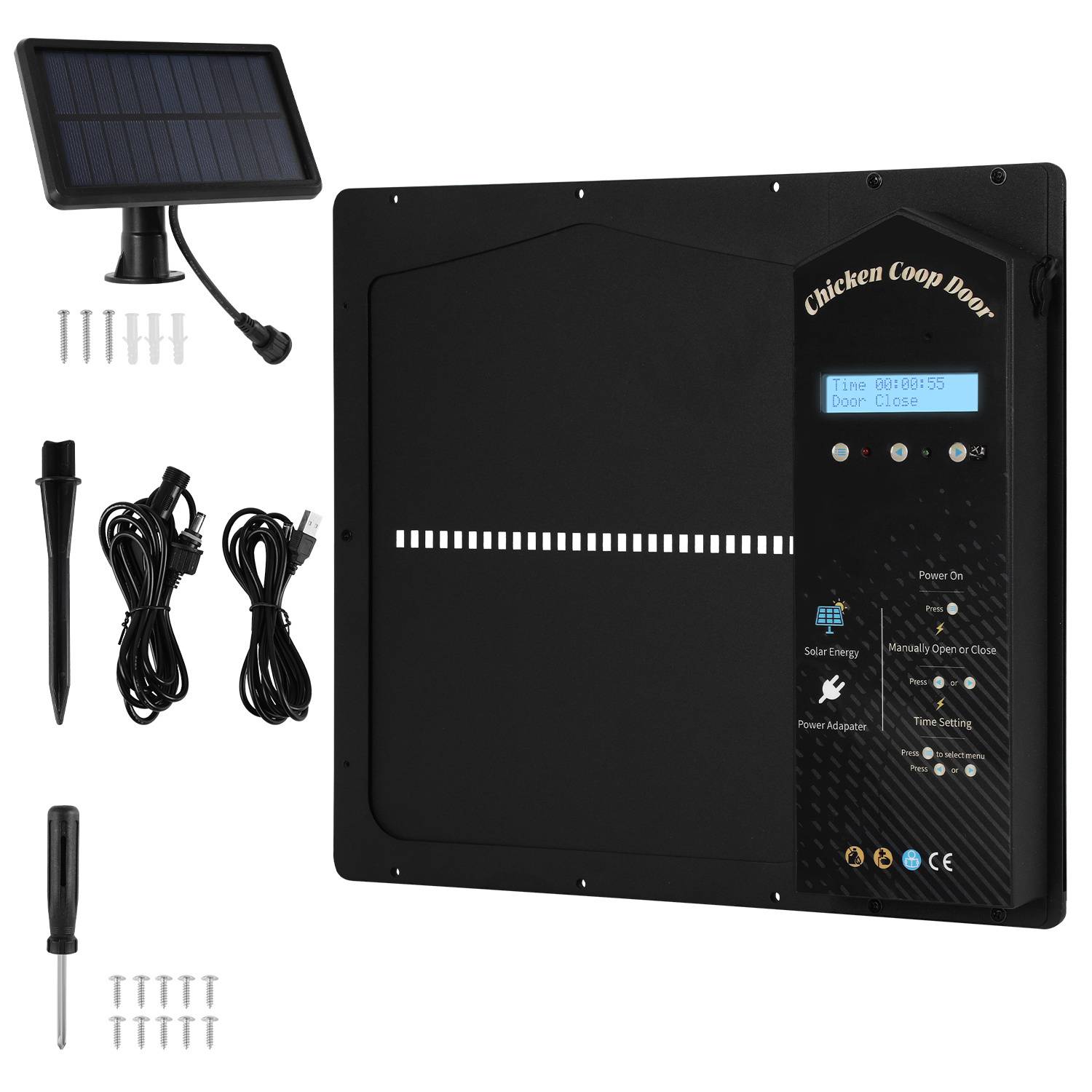 Automatische Hühnerklappe Solar mit Großes Display,Lichtsensor,Timer,Fernbedienung,IP65 Wasserdicht Hühnerklappe Automatisch,Einklemmschutz Automat
