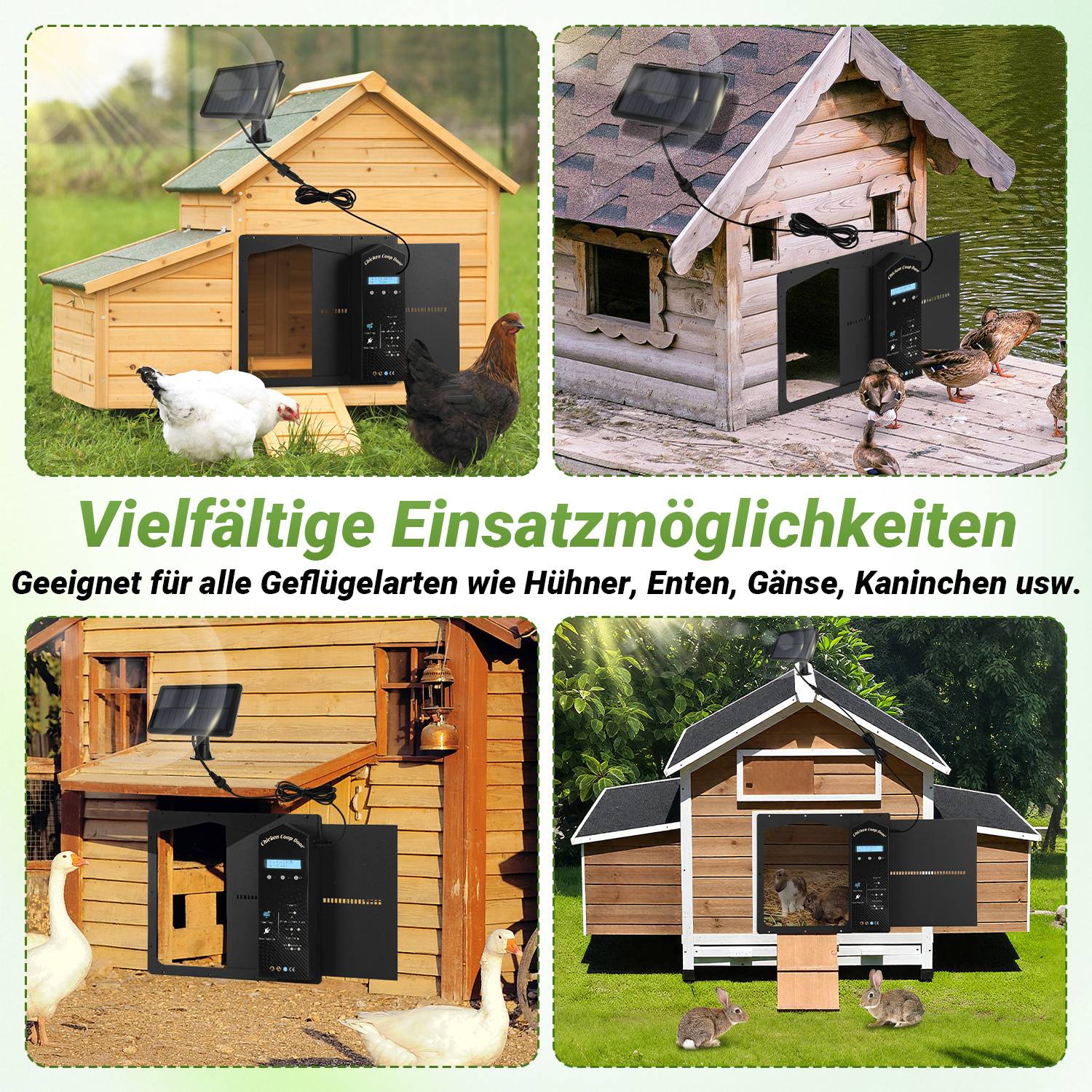 Automatische Hühnerklappe Solar mit Großes Display,Lichtsensor,Timer,Fernbedienung,IP65 Wasserdicht Hühnerklappe Automatisch,Einklemmschutz Automat