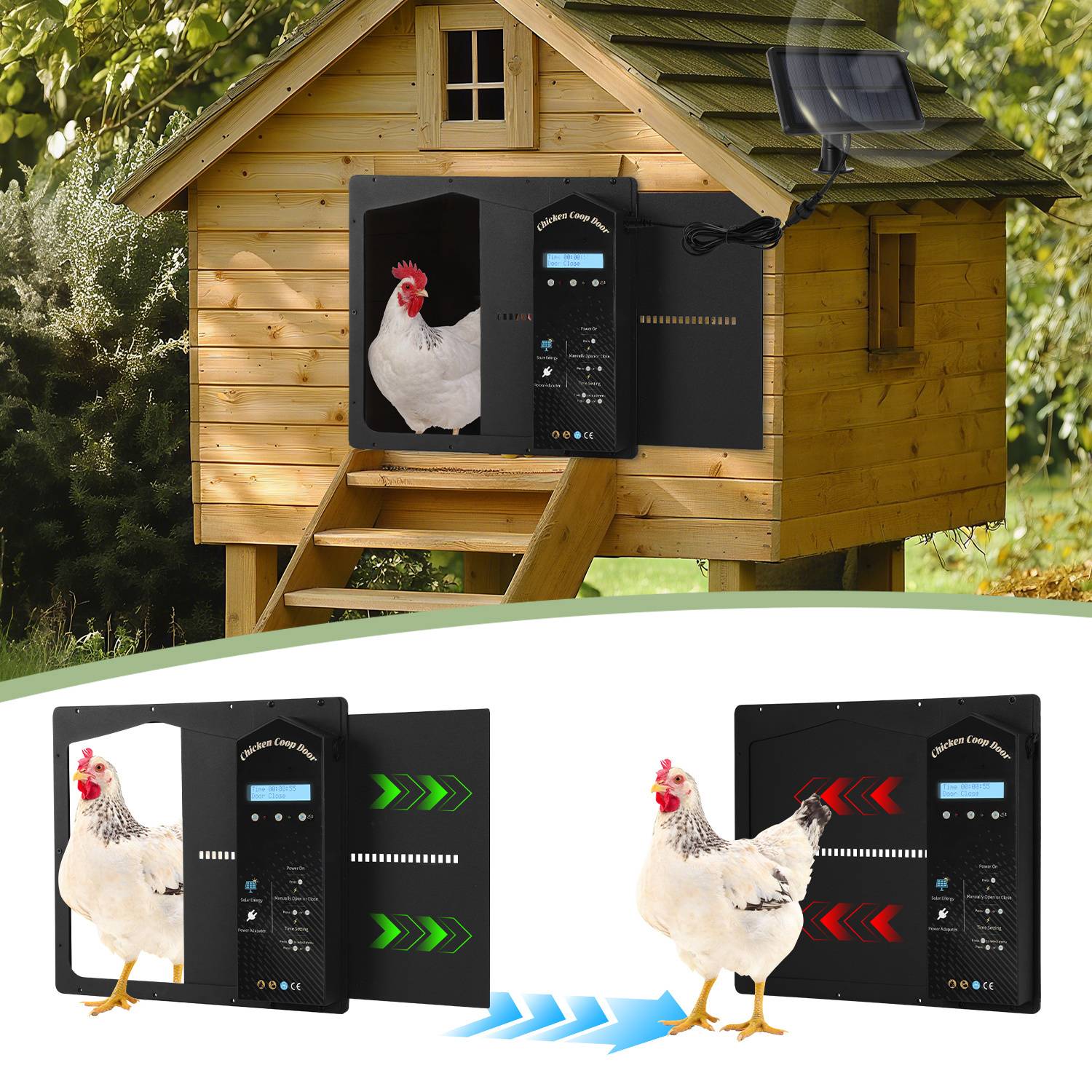 Hühnerklappe Aluminum Hühnerstalltür Hühnertür Solar Automatische Haustierklappe+Timer
