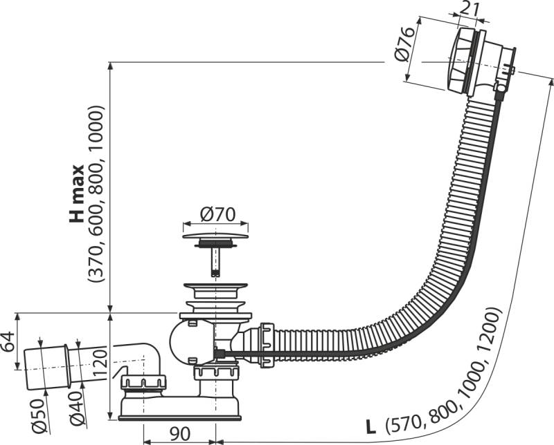 Alcadrain A55KM Badewannen Ab- und Überlaufgarnitur Automat, weiß matt