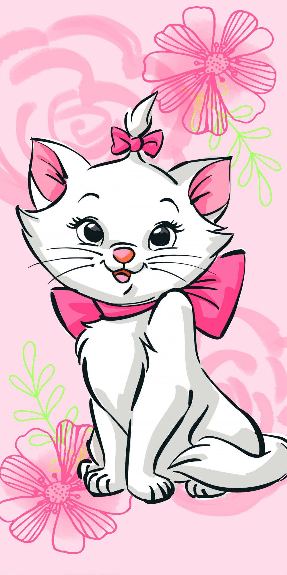 Disney Marie Pink Flower Badehandtuch, Strandtuch 70*140cm