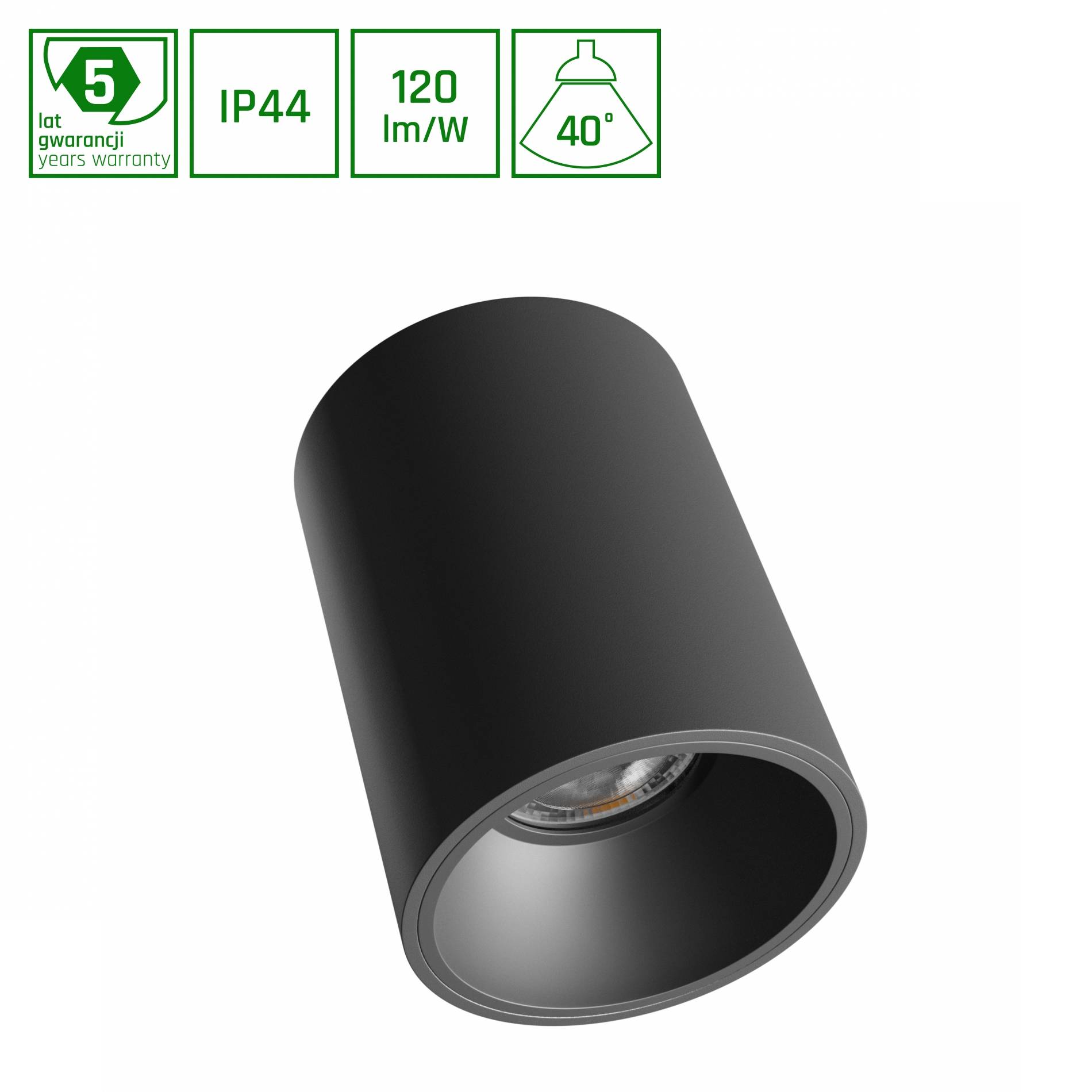 ORBITO SURFACE 10W NW 230V 40DEG IP44 UGR<19 RA90 FI75X100MM BLACK ROUND 5Y