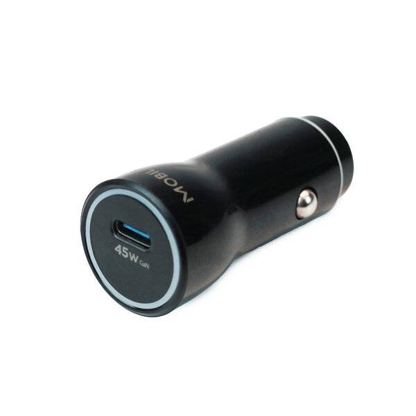 Schwarzer USB-C-Autoladegerätadapter mit der Bezeichnung „45W