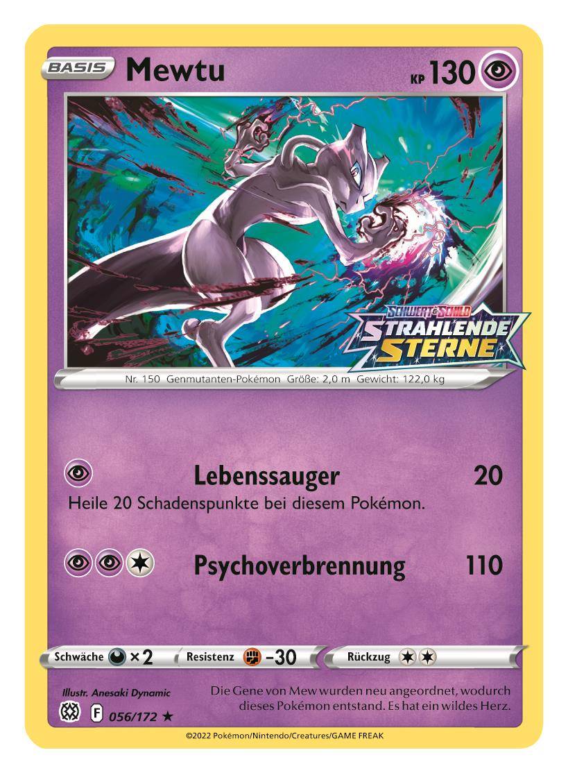 Pokemon Karte - Mewtu 056/172 - Selten Rare Promo Strahlende Sterne Deutsch 2022