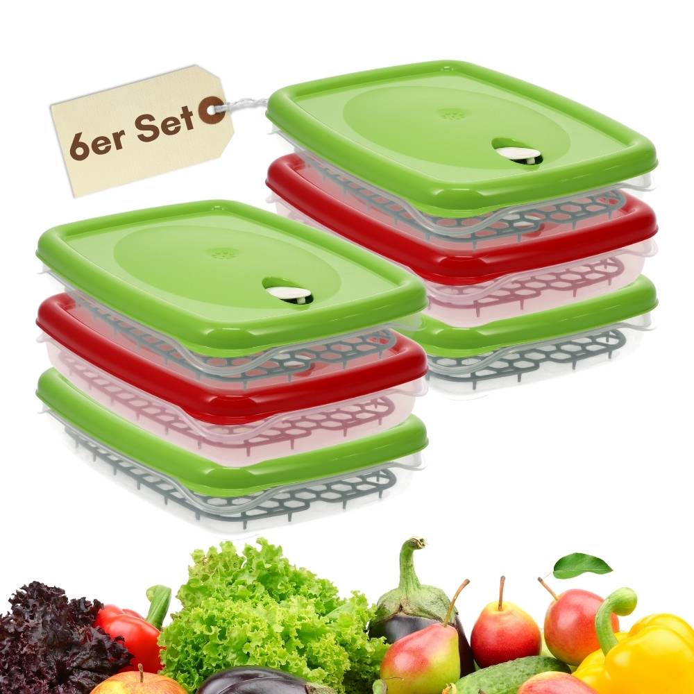 6er Set Frischhaltedosen mit Deckel Abtropfgitter Küche Dampfventil Aufbewahrungsdosen Kunststoff Vorratsdosen Luftdicht Gefrierdosen 2,5 L