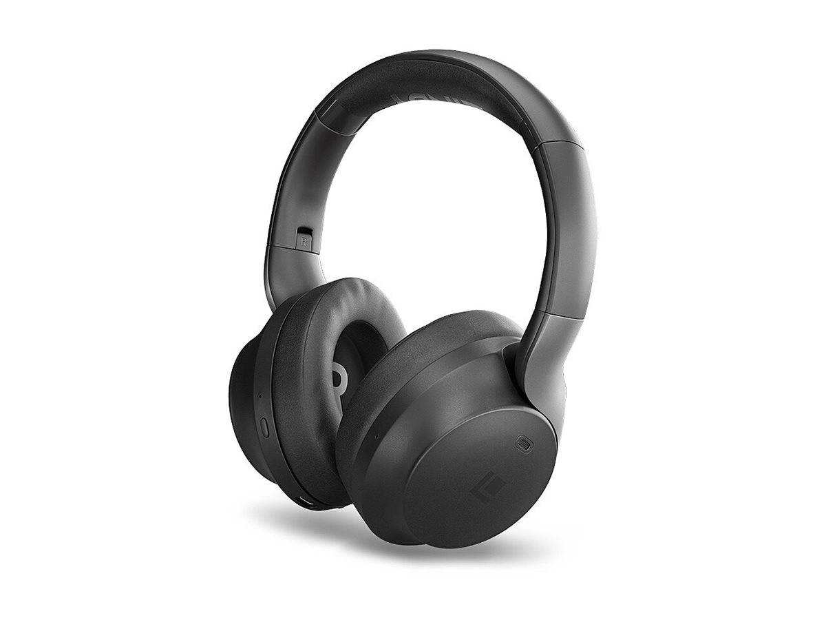 Schwarze Over-Ear-Kopfhörer mit gepolsterten Ohrmuscheln und Kopfbügel, vor einem weißen Hintergrund abgebildet.