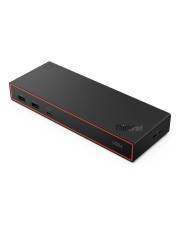 Eine schwarze rechteckige elektronische Dockingstation mit roter Einfassung, die mehrere USB-Anschlüsse an der Seite aufweist.