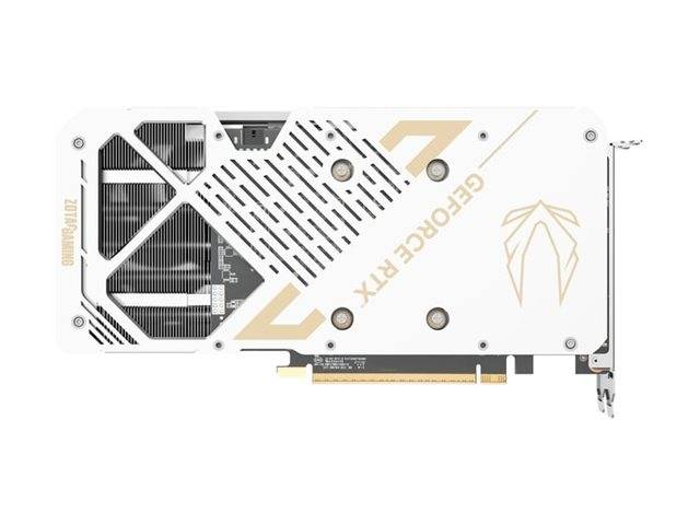 Weiße und goldene Grafikkarte mit dem Text 