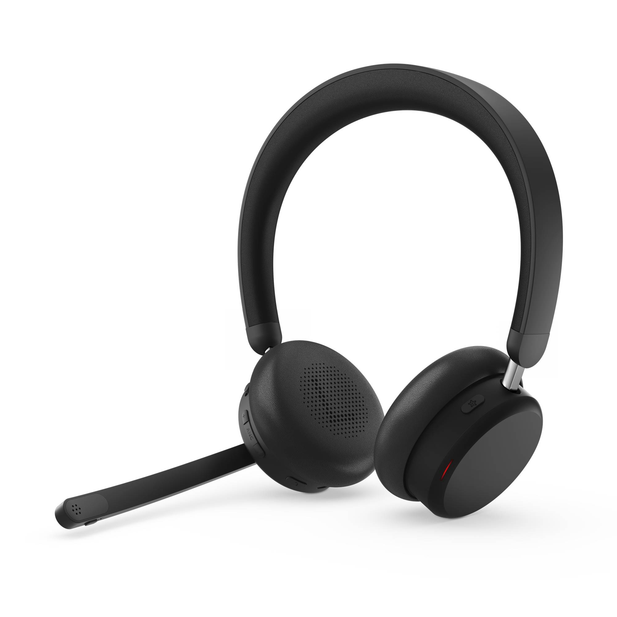 Schwarze Over-Ear-Kopfhörer mit Wireless-Verbindung und abnehmbarem Boom-Mikrofon, dargestellt vor einem einfachen schwarzen Hintergrund.