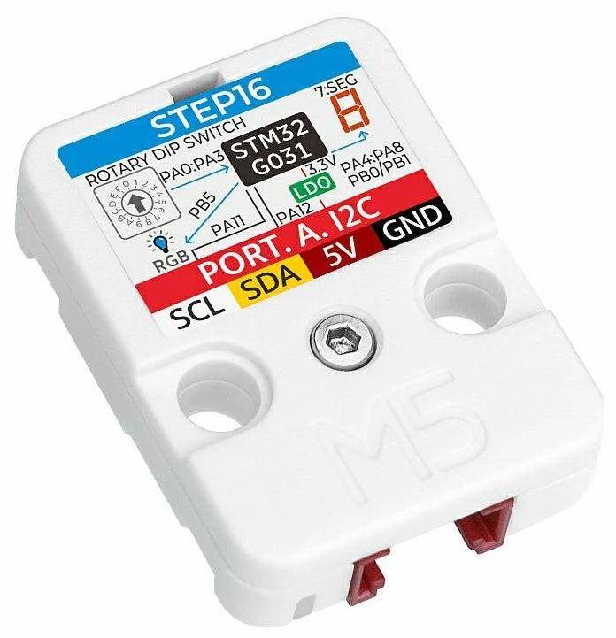 M5Stack Step16 Unit GSMR-16, 16-Positionen Drehencoder, 7-Segment-Display, RGB LED, I2C, 5V
