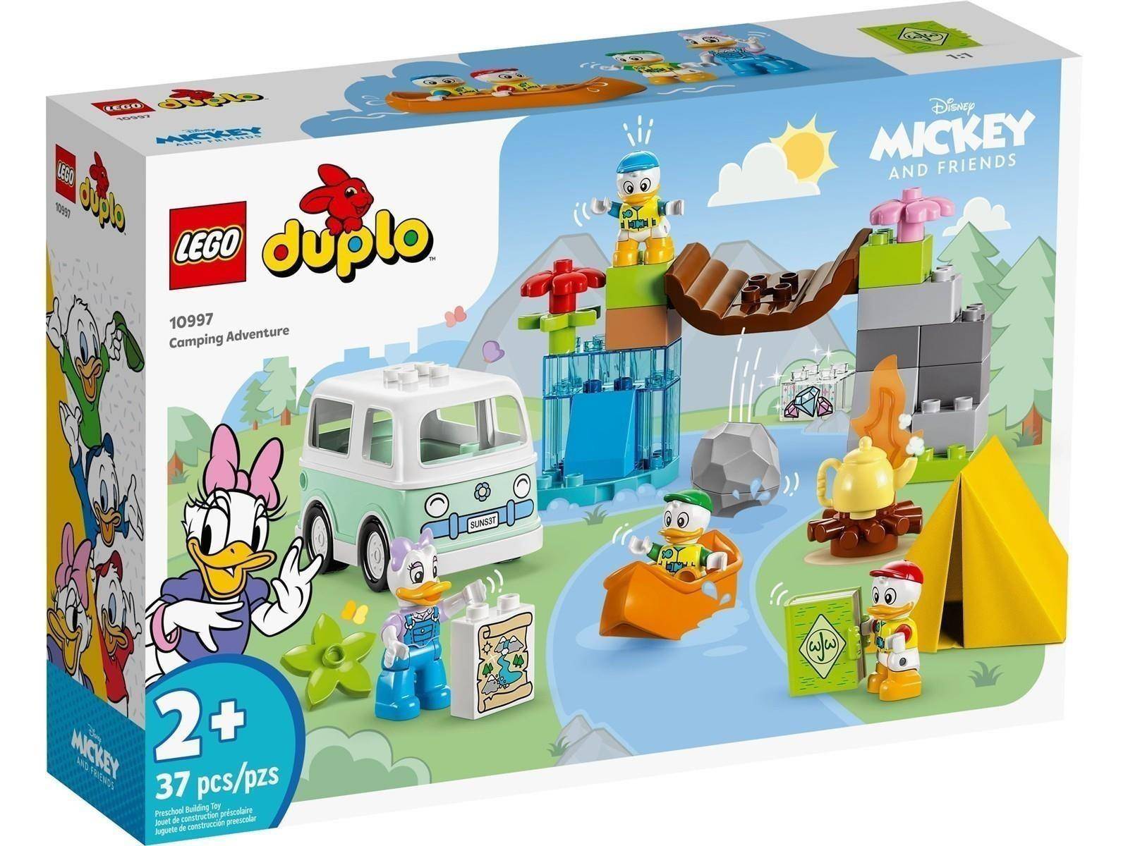 LEGO DUPLO Disney Mickey und Freunde 'Camping-Abenteuer' Karton mit Wohnmobil, Zelt, Lagerfeuer, Kanu und Charakterfiguren; 37 Teile, ab 2 Jahren