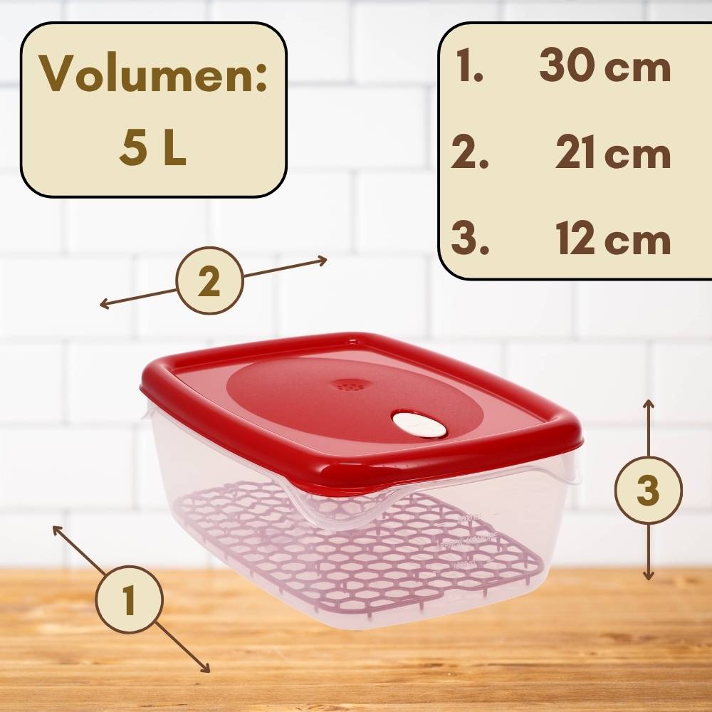 4er Set Frischhaltedosen mit Deckel Abtropfgitter Küche Dampfventil Aufbewahrungsdosen Kunststoff Vorratsdosen Luftdicht Gefrierdosen 5L