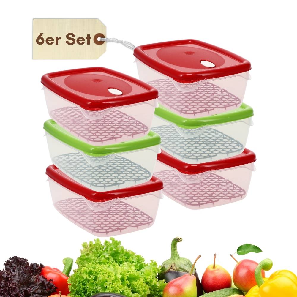 6er Set Frischhaltedosen mit Deckel Abtropfgitter Küche Dampfventil Aufbewahrungsdosen Kunststoff Vorratsdosen Luftdicht Gefrierdosen 5 L