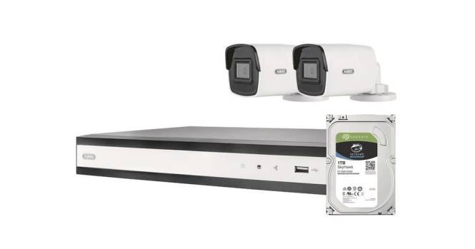 ABUS Komplett-Set mit 2 PoE TVVR36423T Mini Tube-Kameras + Rekorder Install.Baumaterial