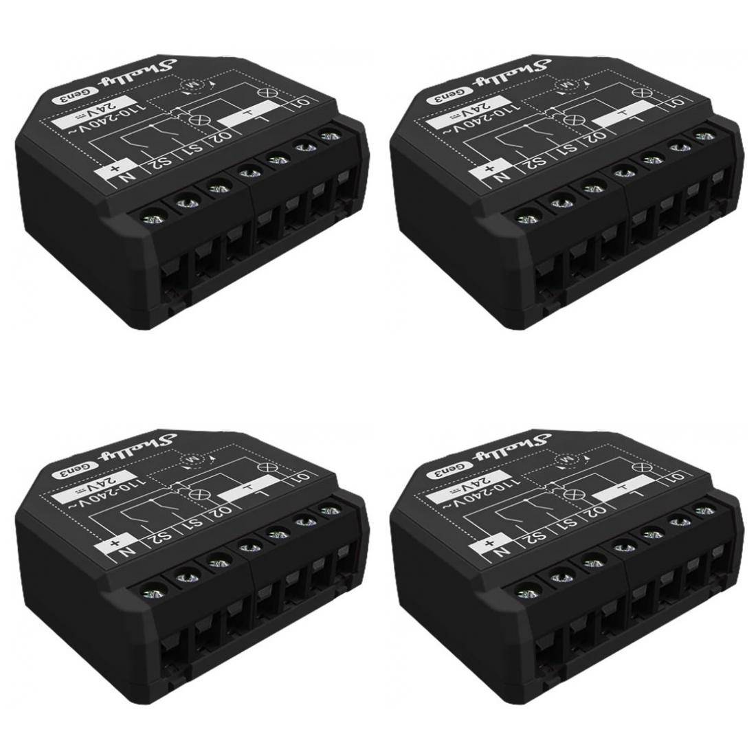 Shelly Plus 2PM Gen3, Dual WLAN + Bluetooth Schaltaktor mit Messfunktion, 4er Pack