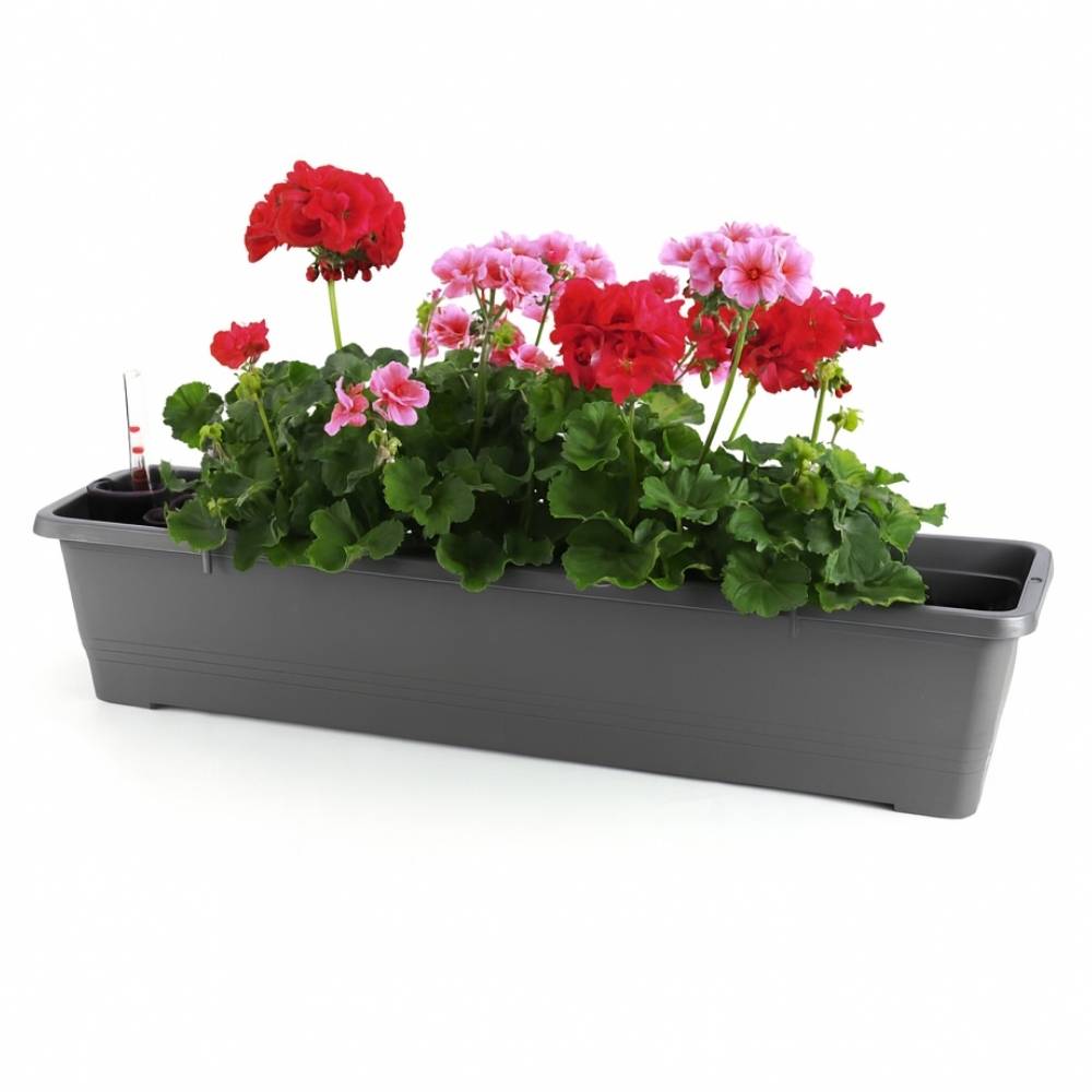 Blumenkasten Balkon 80 cm Balkonkasten mit Halterung Blumenkasten mit Wasserspeicher Fensterbank Außen Balkongeländer Blumenkastenhalterung