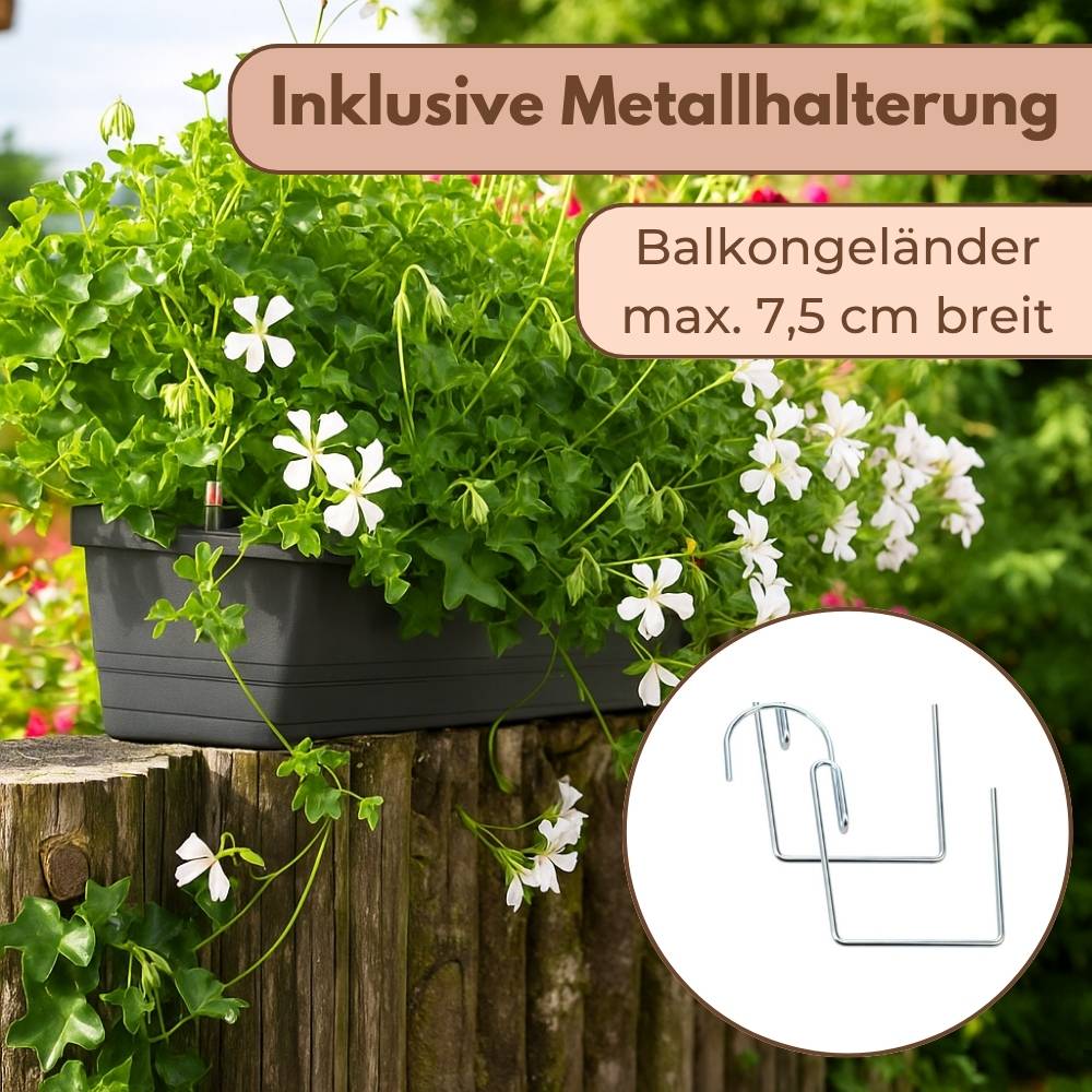 Blumenkasten Balkon 80 cm Balkonkasten mit Halterung Blumenkasten mit Wasserspeicher Fensterbank Außen Balkongeländer Blumenkastenhalterung