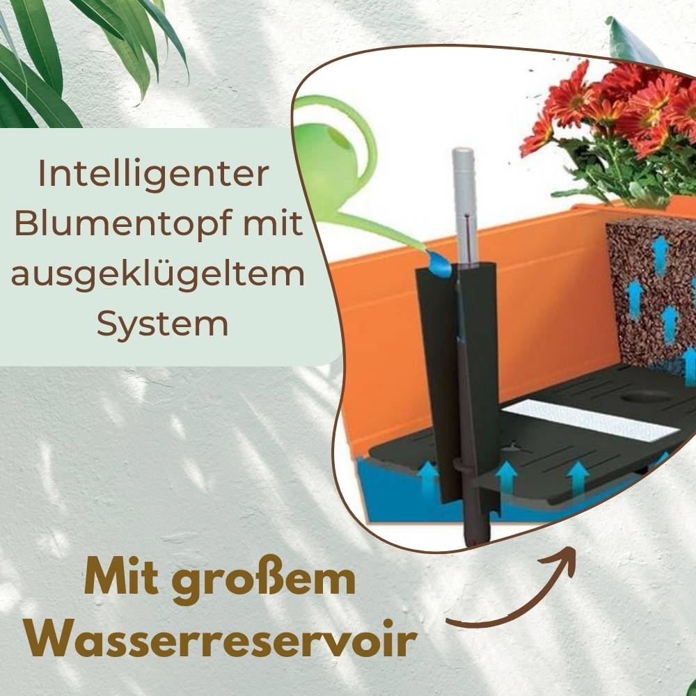 Blumenkasten Balkon 80 cm Balkonkasten mit Halterung Blumenkasten mit Wasserspeicher Fensterbank Außen Balkongeländer Blumenkastenhalterung