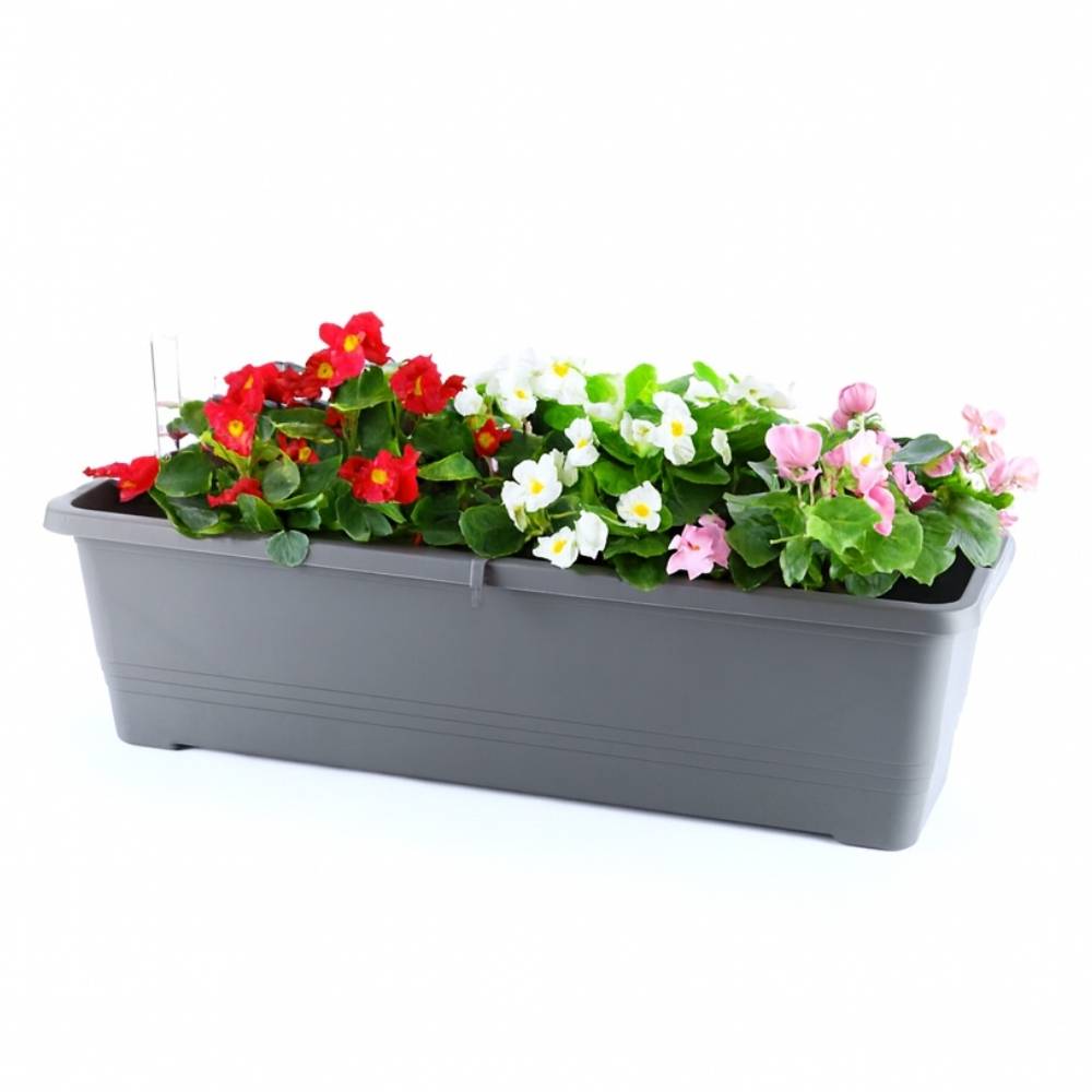 Blumenkasten Balkon 60 cm Balkonkasten mit Halterung Blumenkasten mit Wasserspeicher Fensterbank Außen Balkongeländer Blumenkastenhalterung