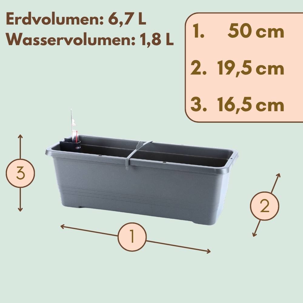 Blumenkasten Balkon 50 cm Balkonkasten mit Halterung Blumenkasten mit Wasserspeicher Fensterbank Außen Balkongeländer Blumenkastenhalterung