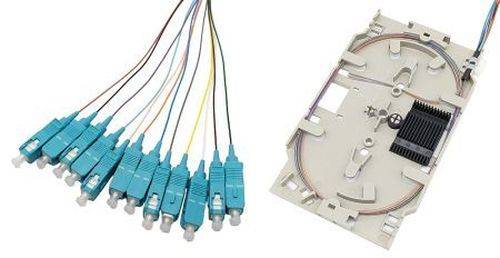 Tecline LWL Spleißkassette mit 12x Faserpigtail OM3, farbig, SC/UPC, 2,0 m
