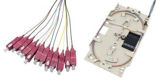 Tecline LWL Spleißkassette mit 12x Faserpigtail OM4, farbig, SC/UPC, 2,0 m, 12 Stück