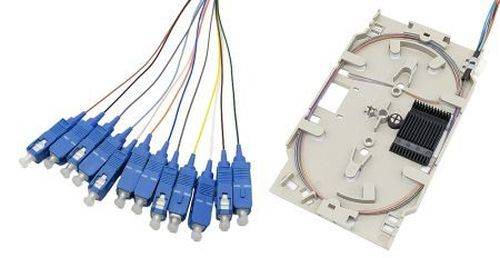 Tecline LWL Spleißkassette mit 12x Faserpigtail OS2, farbig, SC/UPC, 2,0 m, 12 Stück