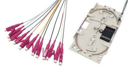 Tecline LWL Spleißkassette mit 12x Faserpigtail OM4, farbig, LC/UPC, 2,0 m, 12 Stück