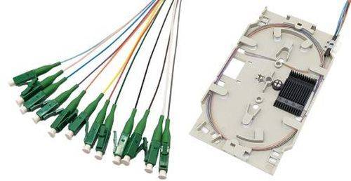 Tecline LWL Spleißkassette mit 12x Faserpigtail OS2, farbig, LC/APC 8°, 2,0 m, 12 Stück