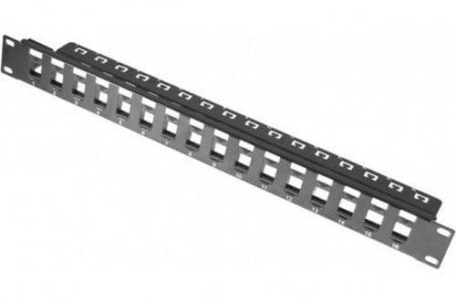 Dexlan Modulträger für 16 Keystone-Anschlussbuchsen, 19 Zoll, 1 HE, schwarz RAL 9005