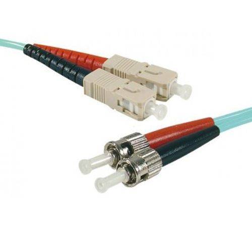 LWL Patchkabel HD, 50/125 µm, OM3-Faser, 2x ST Stecker/SC Duplex Stecker, aqua, 15,0 m UPC