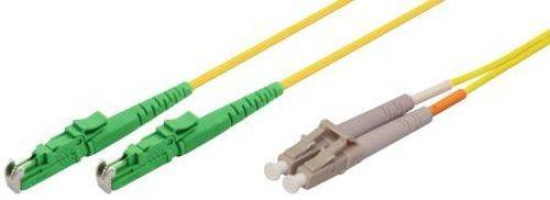 LWL Patchkabel, 9/125 µm, OS2-Faser, 2x E2000/APC 8° Stecker / LC Duplex Stecker, 1,0 m, gelb