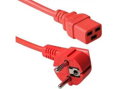 Netzanschlusskabel 16 A, Schutzkontaktstecker gewinkelt an 16 A Kaltgerätebuchse C19 gerade, rot, 2,