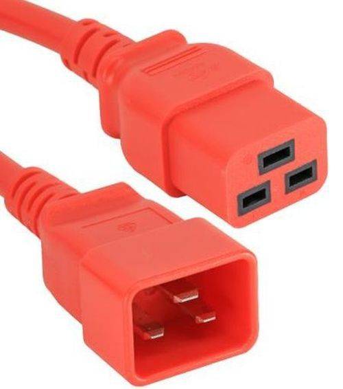 Kaltgeräte-Verlängerungskabel 16 A, C20 Stecker an C19 Buchse, rot, 2,0 m