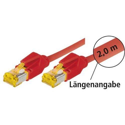 Tecline Patchkabel Cat. 6A (ISO/IEC), S/FTP (PiMF), halogenfrei, mit Rastnasenschutz, rot, 0,5 m