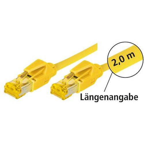 Tecline Patchkabel Cat. 6A (ISO/IEC), S/FTP (PiMF), halogenfrei, mit Rastnasenschutz, gelb, 0,5 m