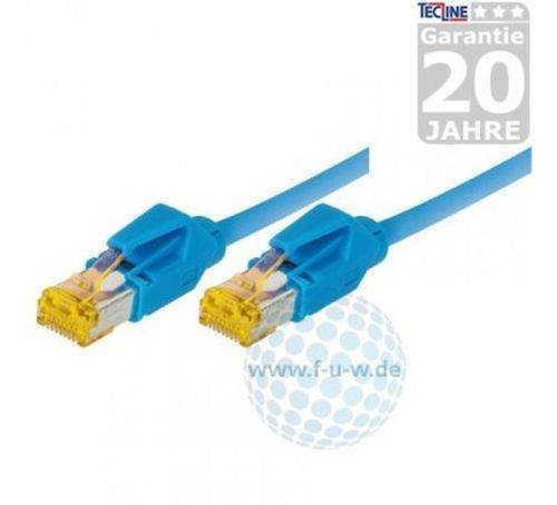 Tecline Patchkabel Cat. 6A (ISO/IEC), S/FTP (PiMF), halogenfrei, mit Rastnasenschutz, blau, 1,5 m