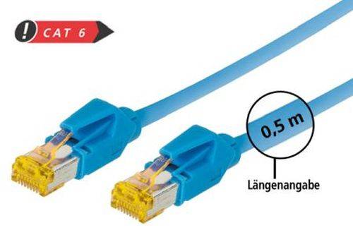 Tecline Patchkabel Cat. 6A (ISO/IEC), S/FTP, halogenfrei, mit Rastnasenschutz, blau, 1,5 m