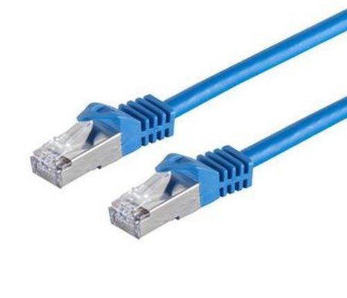 Patchkabel Cat. 6A Class EA mit Cat. 7 Rohkabel, S/FTP (PiMF), halogenfrei, mit Rastnasenschutz, bla